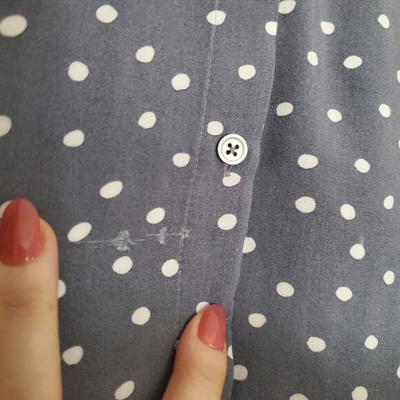 LOFT | Gray and White Polka-dot Button Up Soft Long Sleeve Shirt - Picture 8 of 9